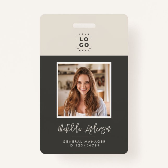 Graubeige QR-Code Modernes minimales Foto abstrakt Ausweis (Vorderseite)