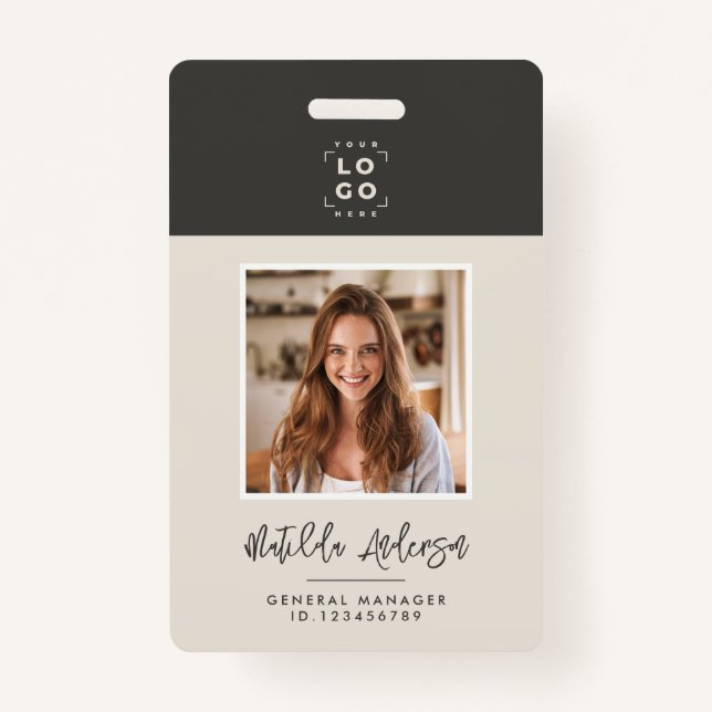 Graubeige QR-Code Modernes minimales Foto abstrakt Ausweis (Vorderseite)