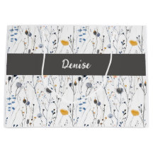 Graublau Wildblumen Wasserfarbe Monogramm Name