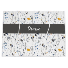 Graublau Wildblumen Wasserfarbe Monogramm Name Große Geschenktüte