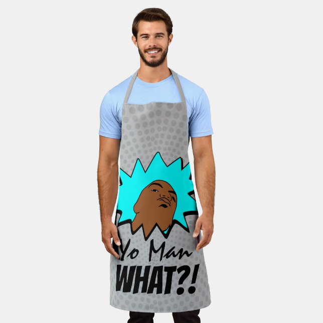 Graublau Yo Man Was du Will Tasse Comicen schießen Schürze (Getragen)