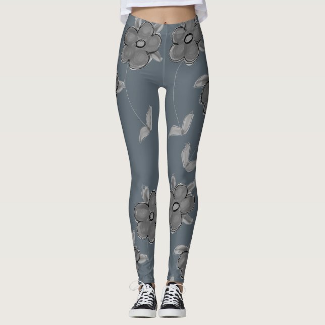 Graublaue Flower-Leggings Leggings (Vorderseite)