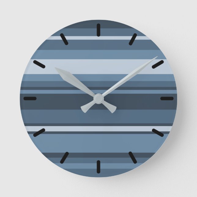 Graublaue Streifen Runde Wanduhr (Vorderseite)