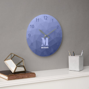 Graublauer Farbverlauf geometrisches Mesh-Muster M Große Wanduhr