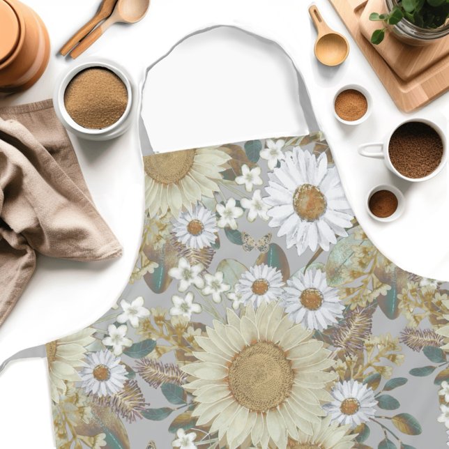 Graublütenmuster-Schürze Schürze (Get creative in the kitchen with our Country Sunflower Womens apron! )