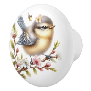 Graubraun-Gelbvogelblüten Keramikknauf