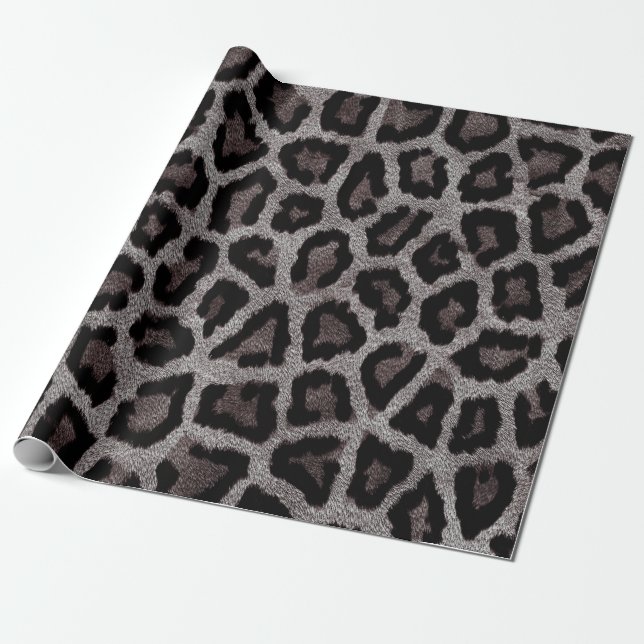 Graubraun, schwarzer Leopard Geschenkpapier (Ungerollt)