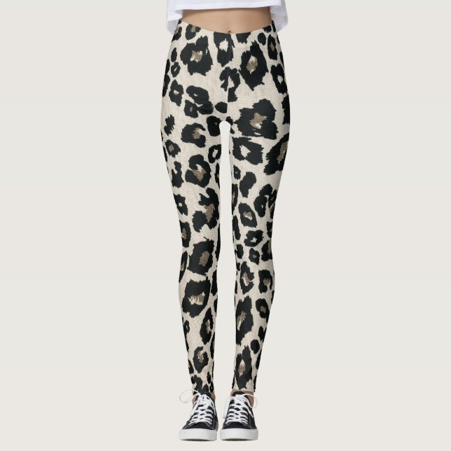 Graubraun, schwarzer Leopard Leggings (Vorderseite)