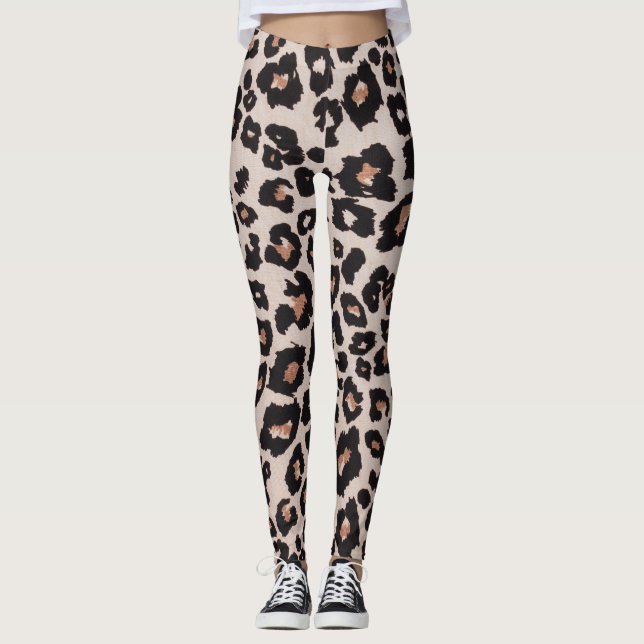 Graubraun, schwarzer Leopard Leggings (Vorderseite)