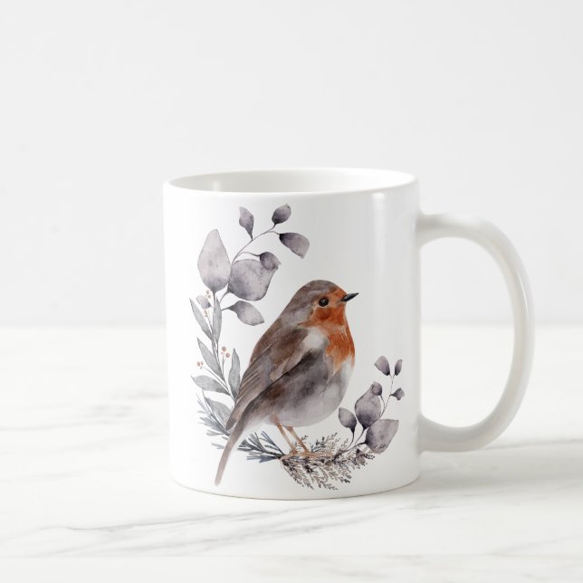Graubraun Wasserfarbe Robin Bird Tasse (Rechts)