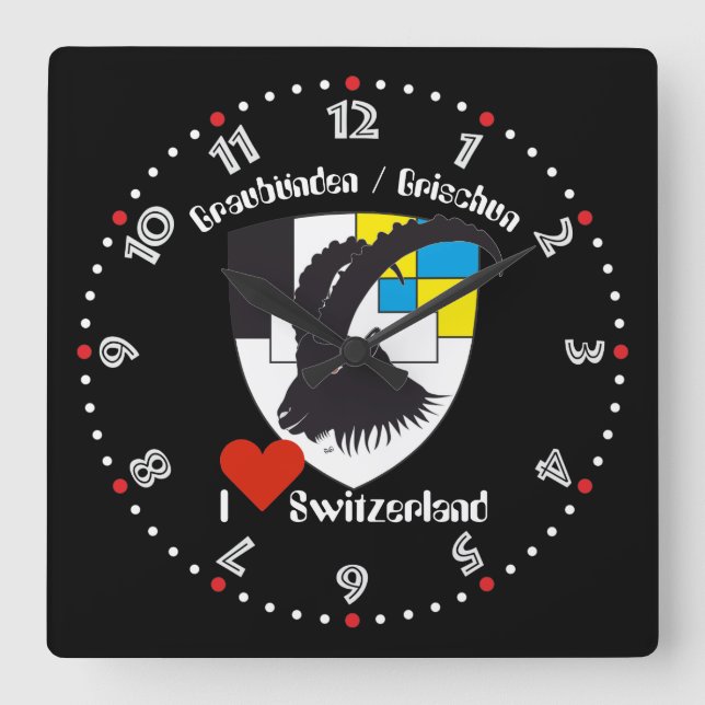 Graubünden Grischun Grigoni Schweiz Svizra Quadratische Wanduhr (Vorderseite)