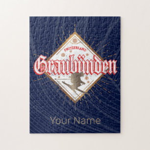 Graubünden Schweiz Retro-Skifahrer vintage Puzzle