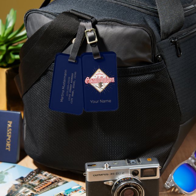 Graubünden Schweiz Retroskier Vintag Gepäckanhänger (Vorderseite & Rückseite)