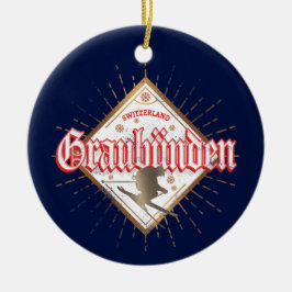 Graubünden Schweiz Retroskier Vintag Keramik Ornament