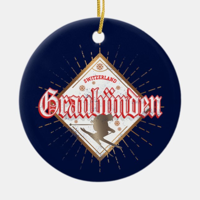 Graubünden Schweiz Retroskier Vintag Keramik Ornament (Vorne)