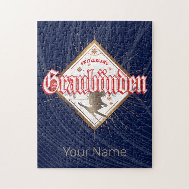 Graubünden Schweiz Retroskier Vintag Puzzle (Vertikal)