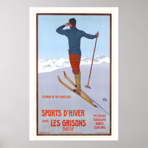 Graubünden Schweiz Vintage Skiposter Poster