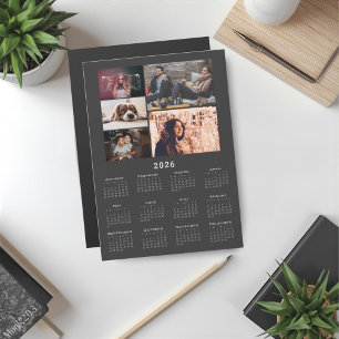 Graue 2026 Kalender 5 Foto Collage Magnet Card