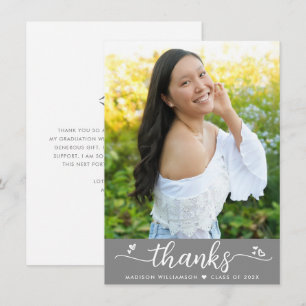 Graue Abschlussfoto Moderne elegante Schrift Herze Dankeskarte