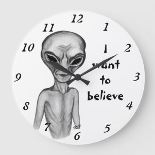 Graue Alien, ich wollte zu glauben Große Wanduhr