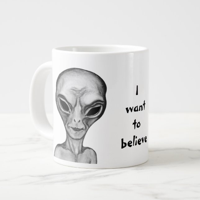 Graue Alien, ich wollte zu glauben Jumbo-Tasse (Vorderseite Links)