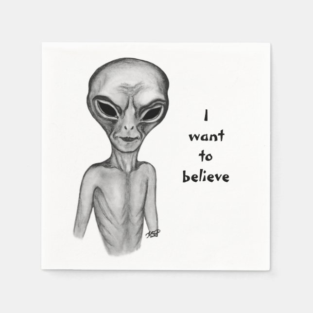 Graue Alien, ich wollte zu glauben Serviette (Vorderseite)