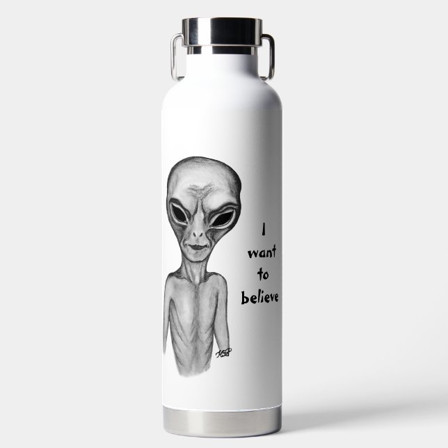 Graue Alien, ich wollte zu glauben Trinkflasche (Vorderseite)