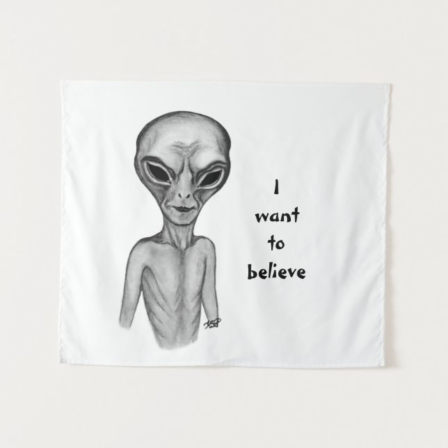 Graue Alien, ich wollte zu glauben Wandteppich (Vorderseite (Horizontal))
