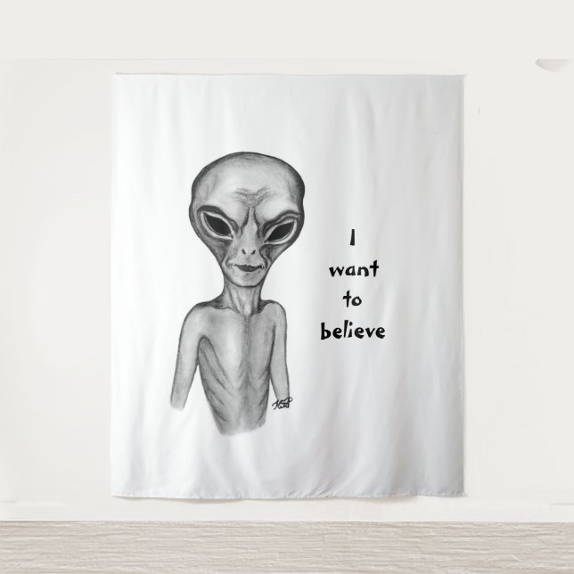 Graue Alien, ich wollte zu glauben Wandteppich (Vorderseite)
