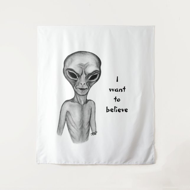 Graue Alien, ich wollte zu glauben Wandteppich (Vorderseite)