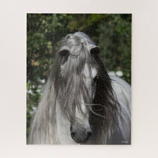 Graue andalusische Stallion Headshot Long Mane Puzzle (Vertikal)