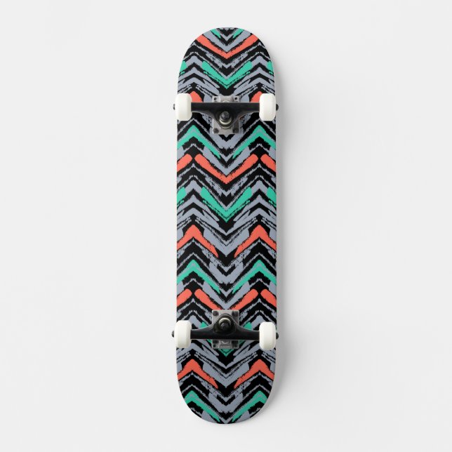 Graue, aquamarine und korallenrote Hand Skateboard (Vorderseite)
