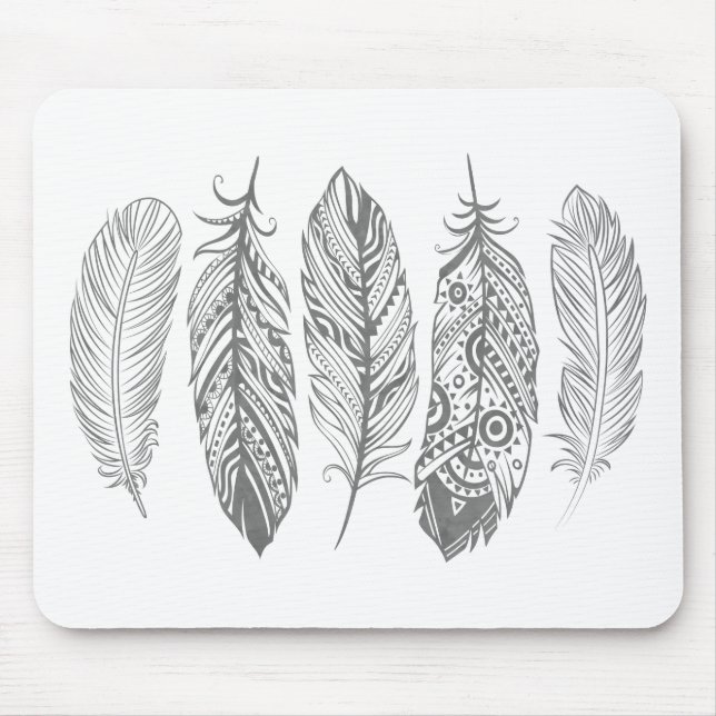 Graue Aquarell-Feder-Stammes- Druck Mousepad (Vorne)
