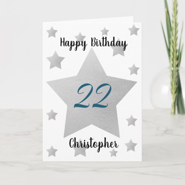 Graue Aquarellstars 22. Geburtstag Karte (Vorderseite)