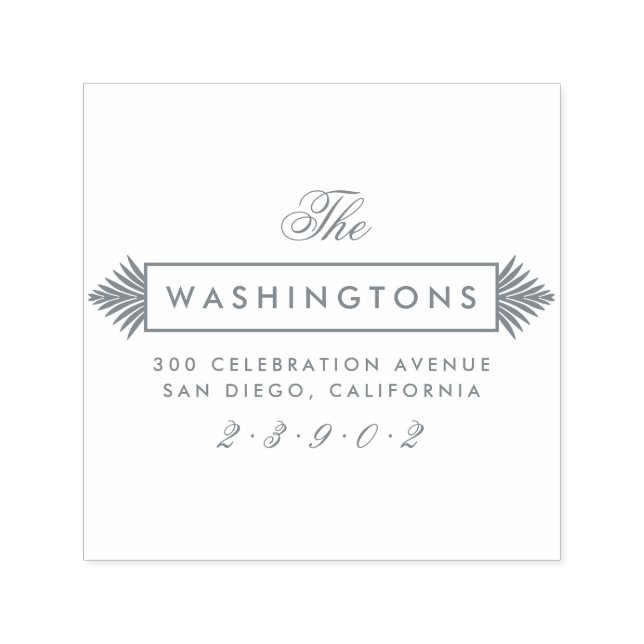 Graue Art Deco Familienname Rücksendeadresse Permastempel (Design)