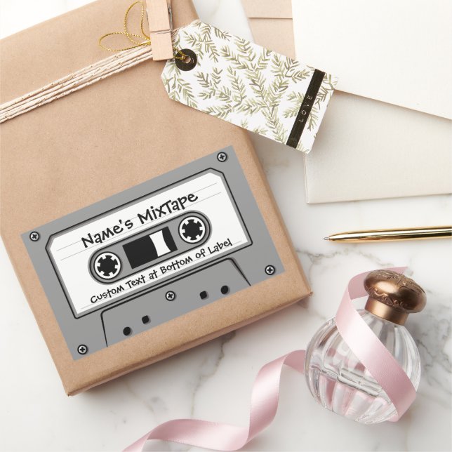 Graue Audiokassette Gestochen Rechteckiger Aufkleber (Schenken)