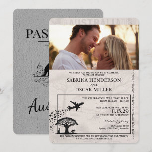 Graue australische Hochzeitseinladung im Reisepass Einladung