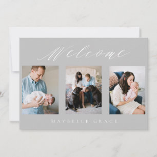 Graue Baby Multi-Foto Babymitteilung Ankündigung