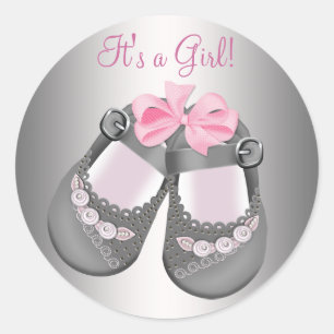 Graue Babyschuhe Pink Gray Baby Shower Stickers