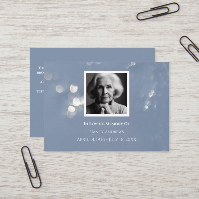 Graue BeerdigungsGedenkstätte aus der Familie Dank Visitenkarte (Vorderseite/Rückseite Beispiel)