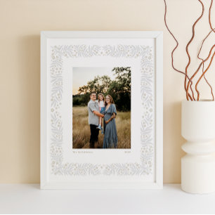 Graue Beige Folk Art Blumenrahmen mit benutzerdefi Poster