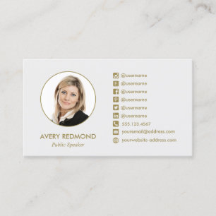 Graue Berufliche Add Foto Social Media Icons Visitenkarte