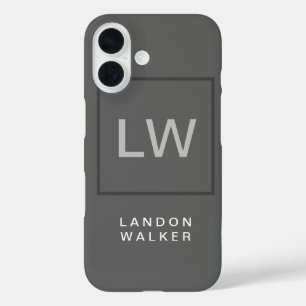 Graue berufliche, moderne Initialen Monogramm iPhone 16 Hülle