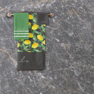 Graue Bezeichnung der Wasserfarbenlemon-Muster Badhandtuch Set