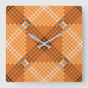 Graue bis braune Kreise über orangefarbene, quadra Quadratische Wanduhr