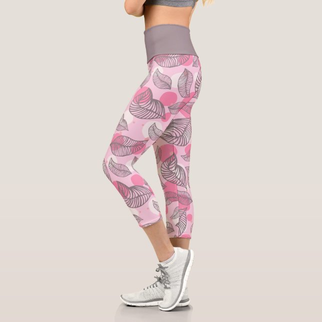 Graue Blätter Rosa Blasen Capri Leggings (Links)