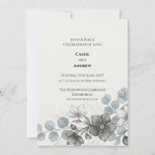 Graue Blaue Anemone Eukalyptus Hochzeitseinladung Einladung