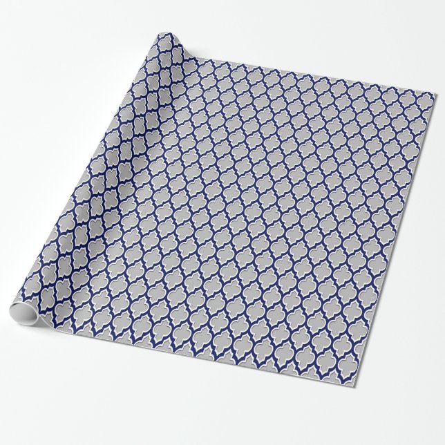 Graue, blaue Marineblau, marokkanisches Quatrefoli Geschenkpapier (Ungerollt)