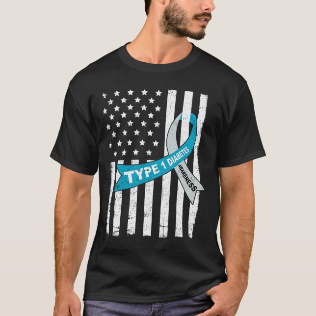 Graue blaue Ribbon amerikanische Flagge Typ 1 Diab T-Shirt (Vorderseite)