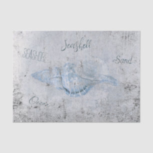 Graue Blaue Vintage Antiquität Strand Ephemera Seidenpapier